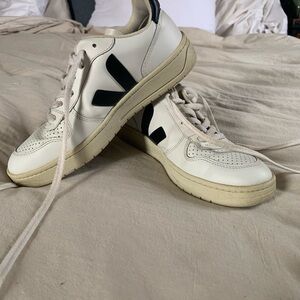 Veja White Leather Sneakers with Black V Logo